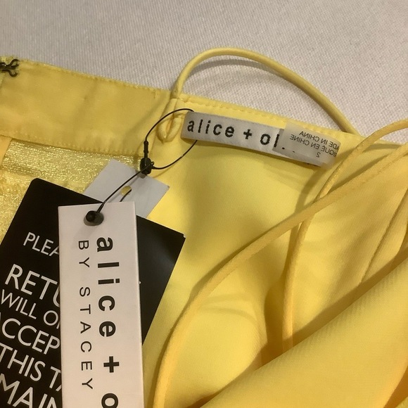 New Alice + Olivia Cobi Sz 2 Yellow Sweetheart Ruffled Midi Dress Party Cocktail - Picture 7 of 7